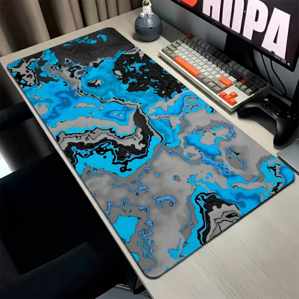 Mouse Pad Speed Gamer Liso Macio Com Base Antiderrapante E Bordas Costuradas Com Estampa ABS Sand Blue And Gray Estilosa