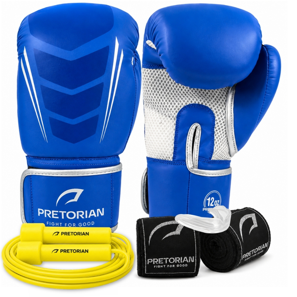Kit Luva de Boxe e Muay Thai / kickboxing  Core Pretorian Luva Profissional + 2 Bandagens  3.5m +  Bucal + Corda Pular