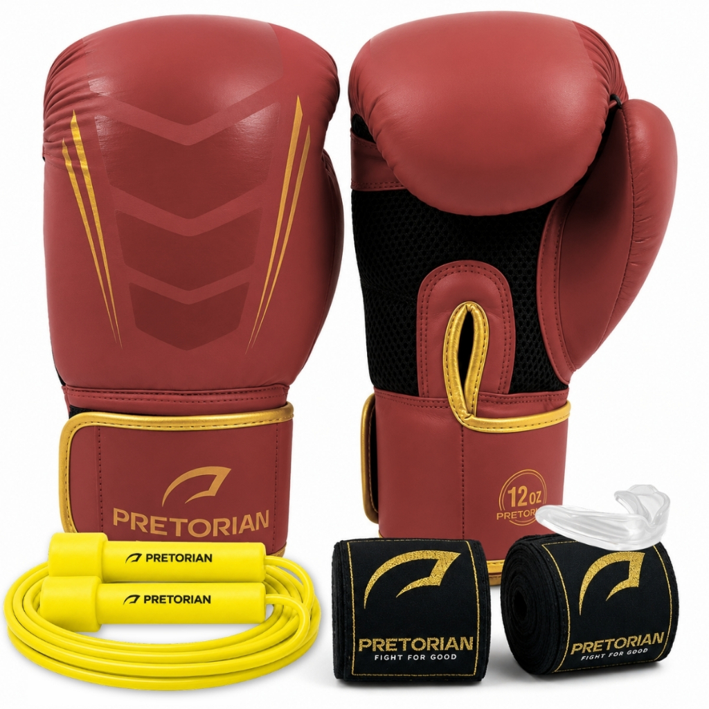 Kit Luva de Boxe e Muay Thai / kickboxing  Core Pretorian Luva Profissional + 2 Bandagens  3.5m +  Bucal + Corda Pular
