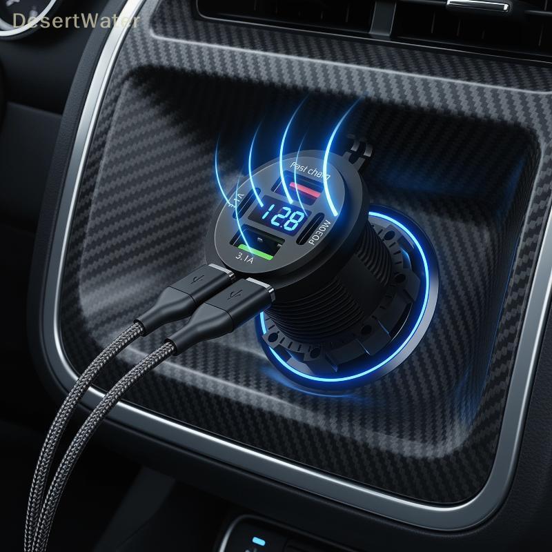 < DesertW > Carregador De Carro Soet Dual TypeC USB 4 Portas À Prova D'água Qui Charging Outlet Para Barco Automático Mo