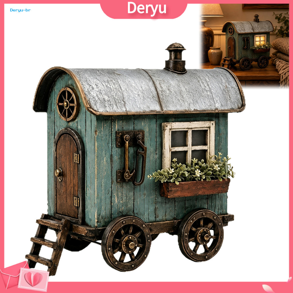 Resin Figurine for Home Decor Retro Mini Rv Ornaments Vintage Campervan Farmhouse Style Ornament for Indoor Tabletop Win