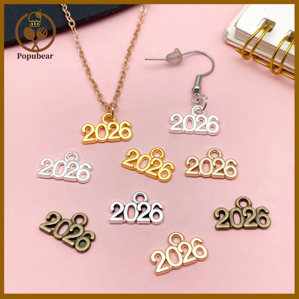 Holiday Number Decor 50pcs 2026 Alloy Charms Vintage Style Diy Keychain Jewelry Making Accessories for Bracelets Necklac