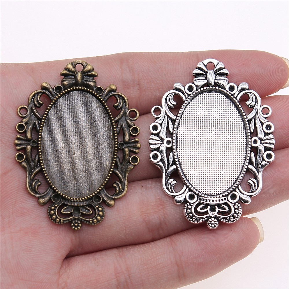 3pcs 20x30mm Tamanho Interno Cabochon Estilo Vintage Ajuste Da Base Do Bronze Antigo Cor Prata Antiga Para Confecção De Jóias