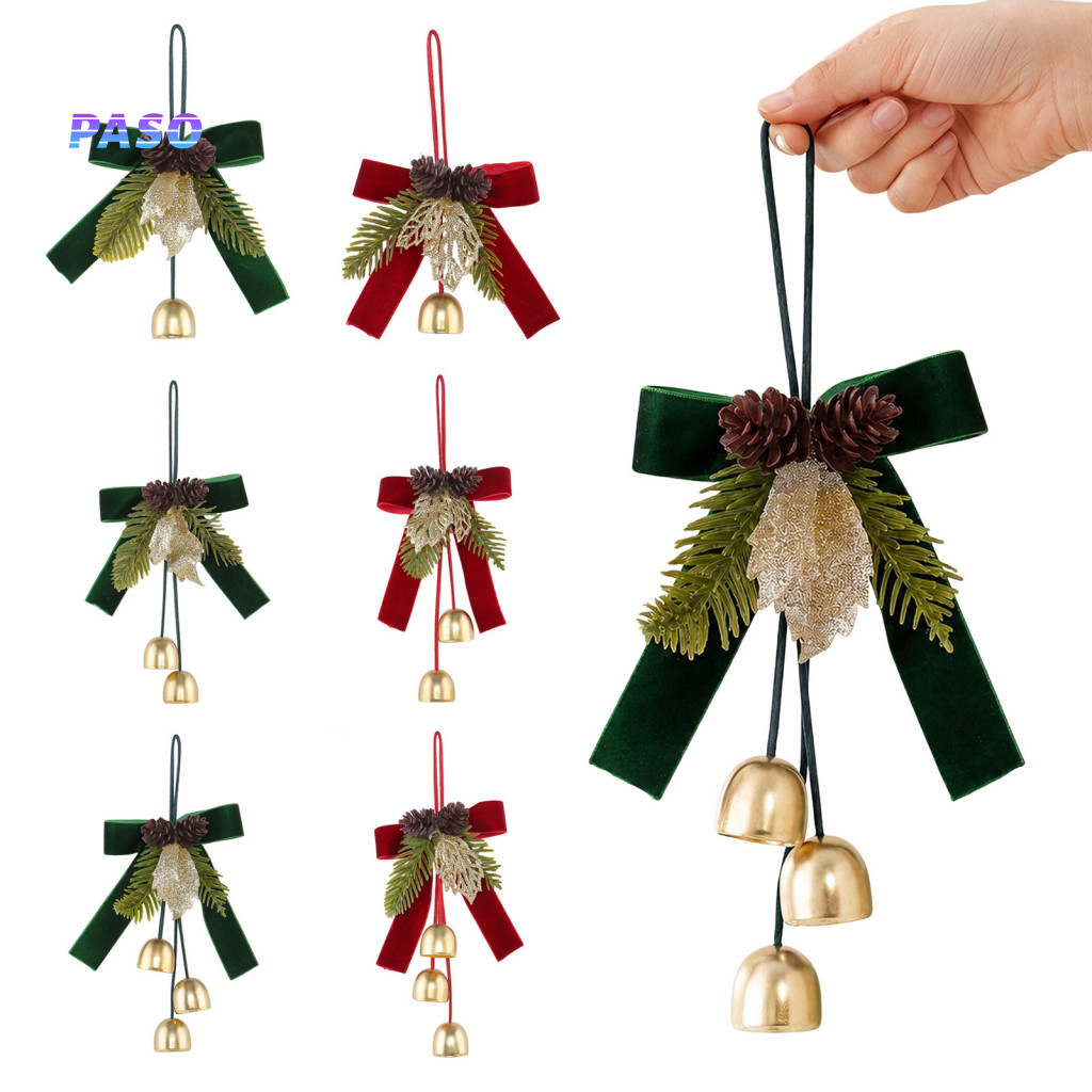 Christmas Ornaments for Tree Vintage Style Holiday Gift Sets Velvet Bow Bell Hanging Ornament – Festive Wreath Decor f