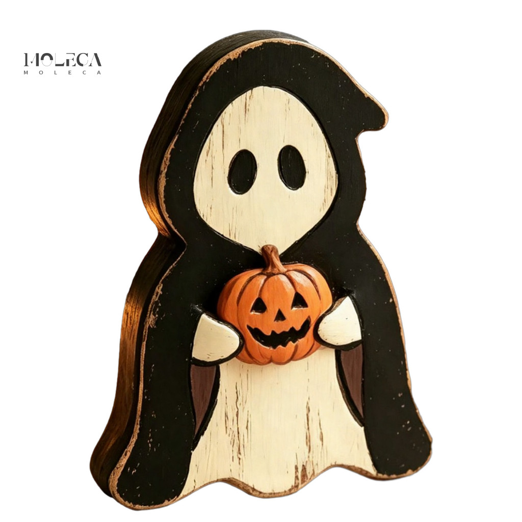 Vintage Style Wood Pumpkin Decor Retro Distressed Wooden Ornaments Halloween Tabletop Rustic Ghost Black Cat Owl Centerp