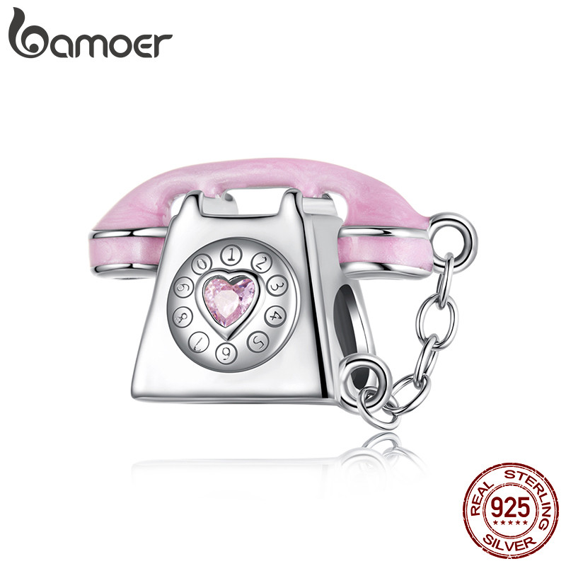 Bamoer 925 Prata Esterlina Pingente Vintage Telefone Acessório Pulseira Moda Anti-Alérgico Jóias Presente Feminino