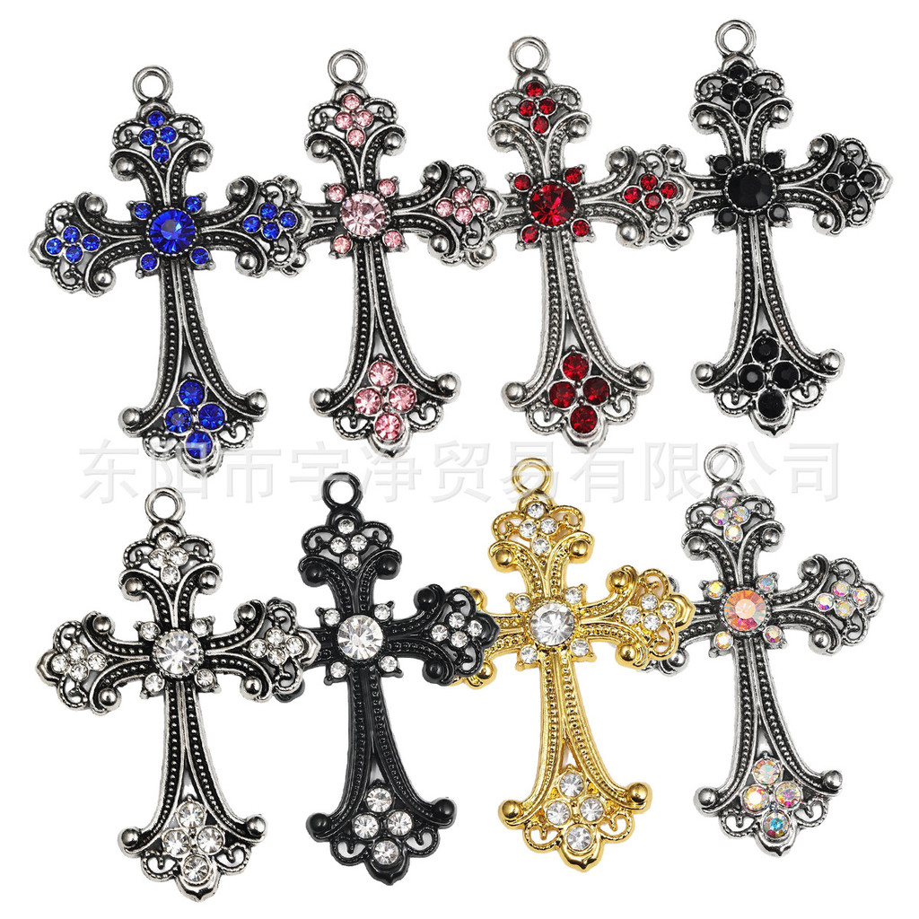 Acessórios de Joias de Cruz de Liga de Diamante Brilhante Moda Vintage Colar Chaveiro Pingente DIY