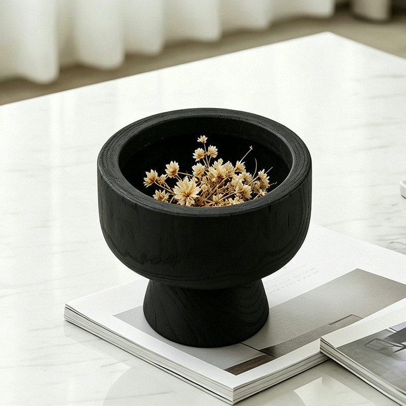 Vintage imitation carbonized wood grain desktop flower pot ornament, wabi-sabi Zen style small dry flower pot, decorativ
