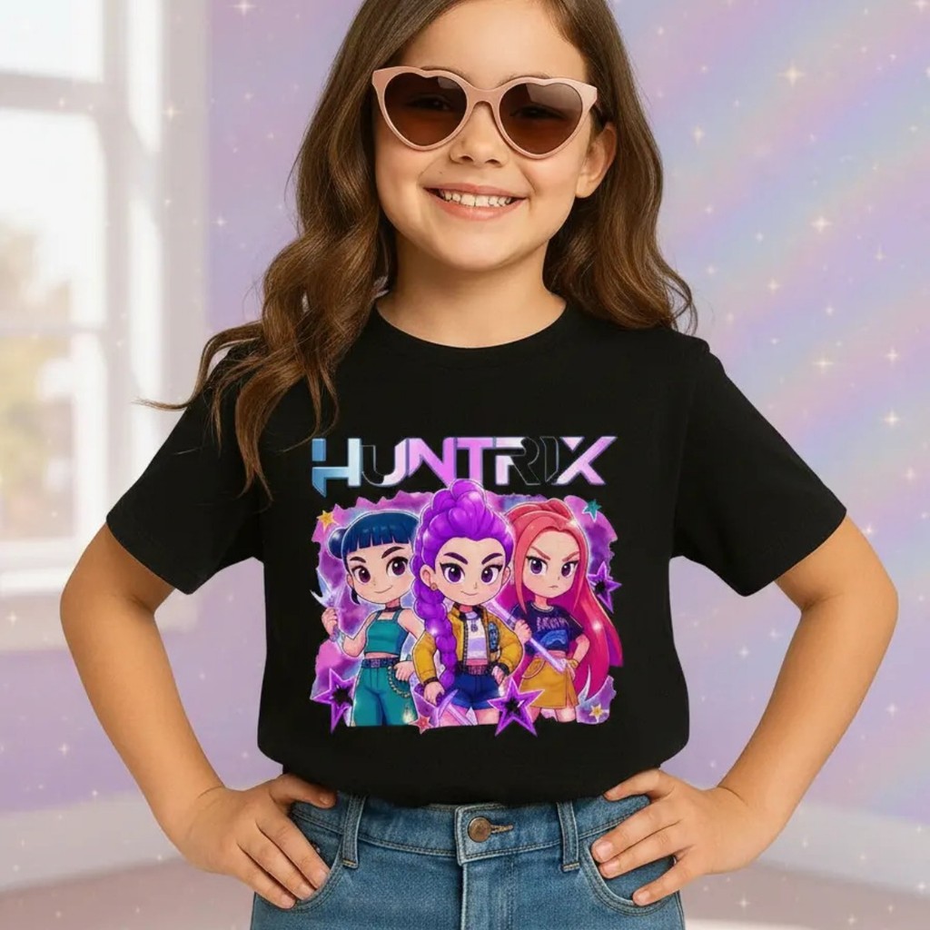 Camiseta Infantil Menina Guerreiras Kpop Rumi Mira Zoey 100% Algodão Blusa Estampada Kids
