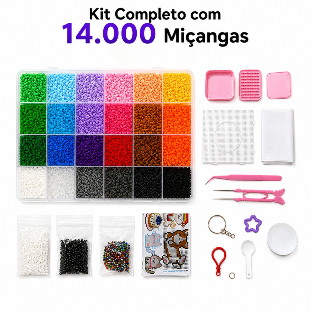 Kit Miçangas Perler Beads Completo Com Pinça Chaveiros E Acessorios 24 Cores DIY Pixel Art