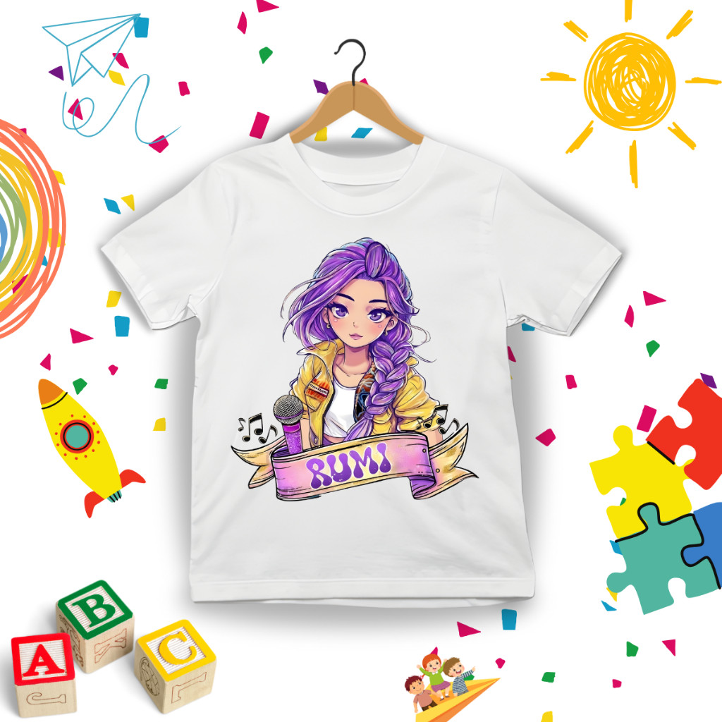 Camiseta Infantil Rumi K Pop Guerreiras Blusa 100% Algodão Envio Rápido Tendência Kida Menina