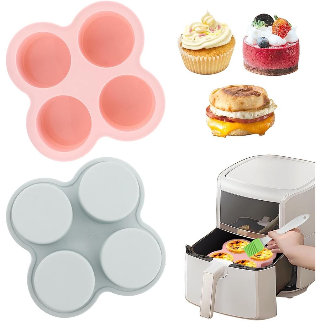 Forma de Silicone Reutilizável para Ovos de Air Fryer, 2 Peças, Forma Antiaderente para Air Fryer com 4 Cavidades e Pinc