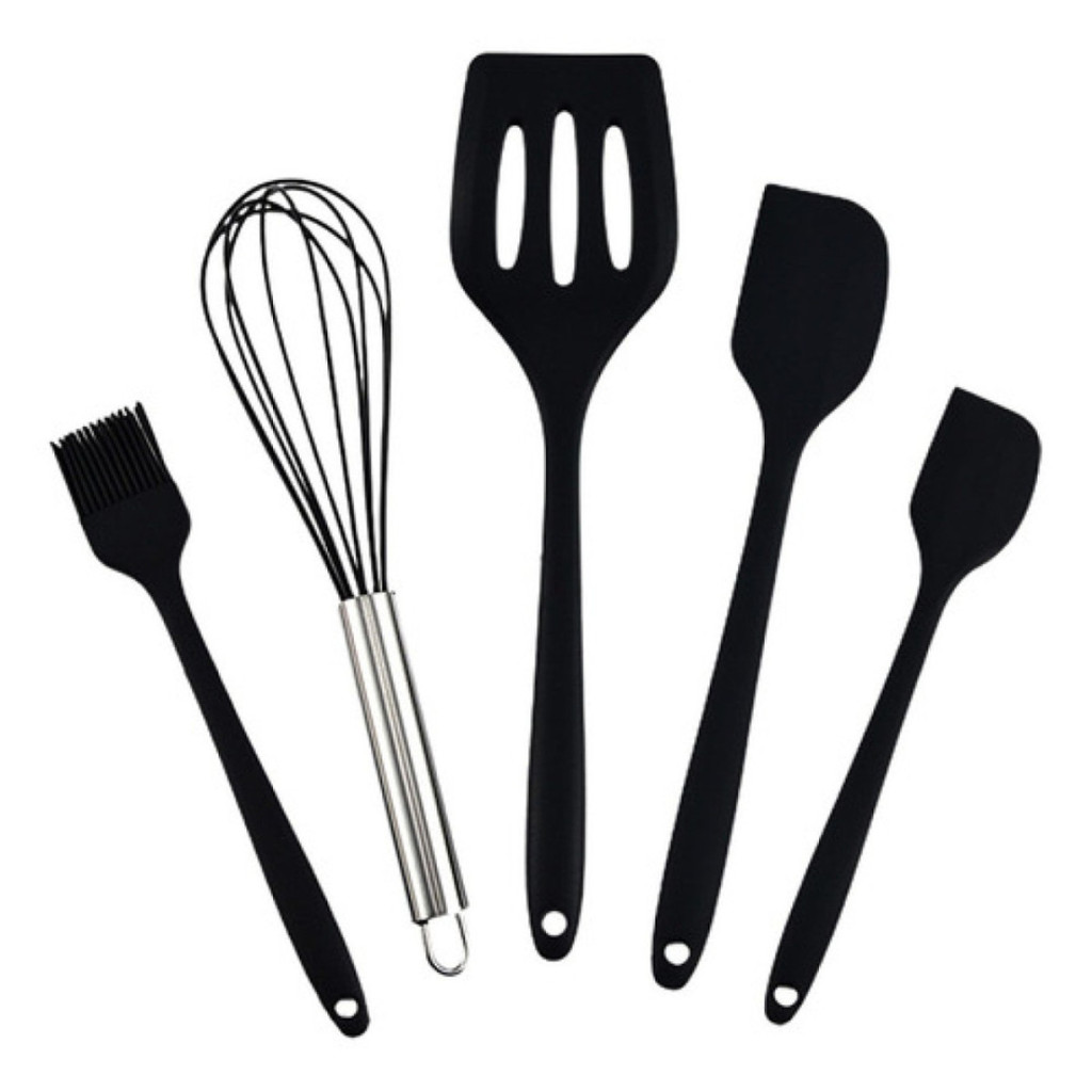 Kit Utensílios Cozinha Silicone 5 Peças Espátula Fue Pinc