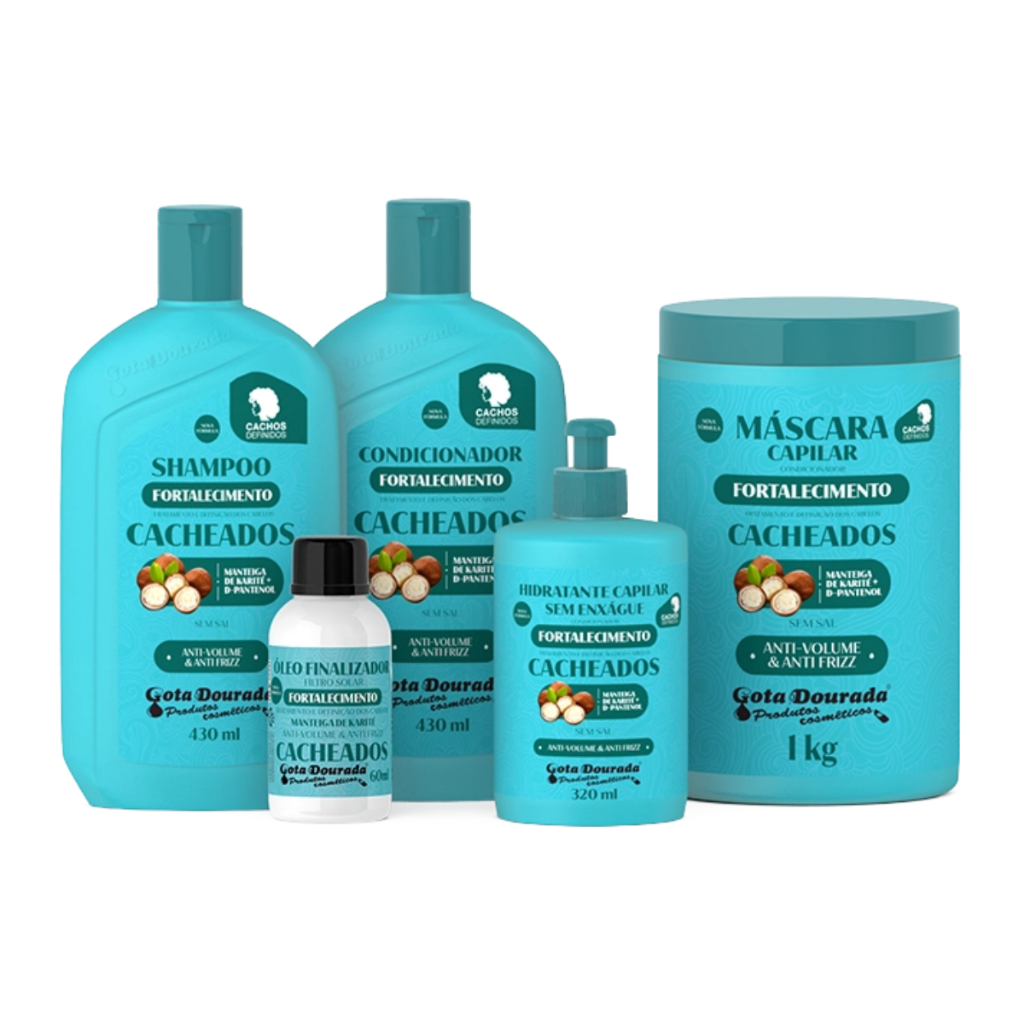Kit Cabelos Cacheados Shampoo Condicionador Máscara Anti Volume Controle Fortalecimento dos Cachos