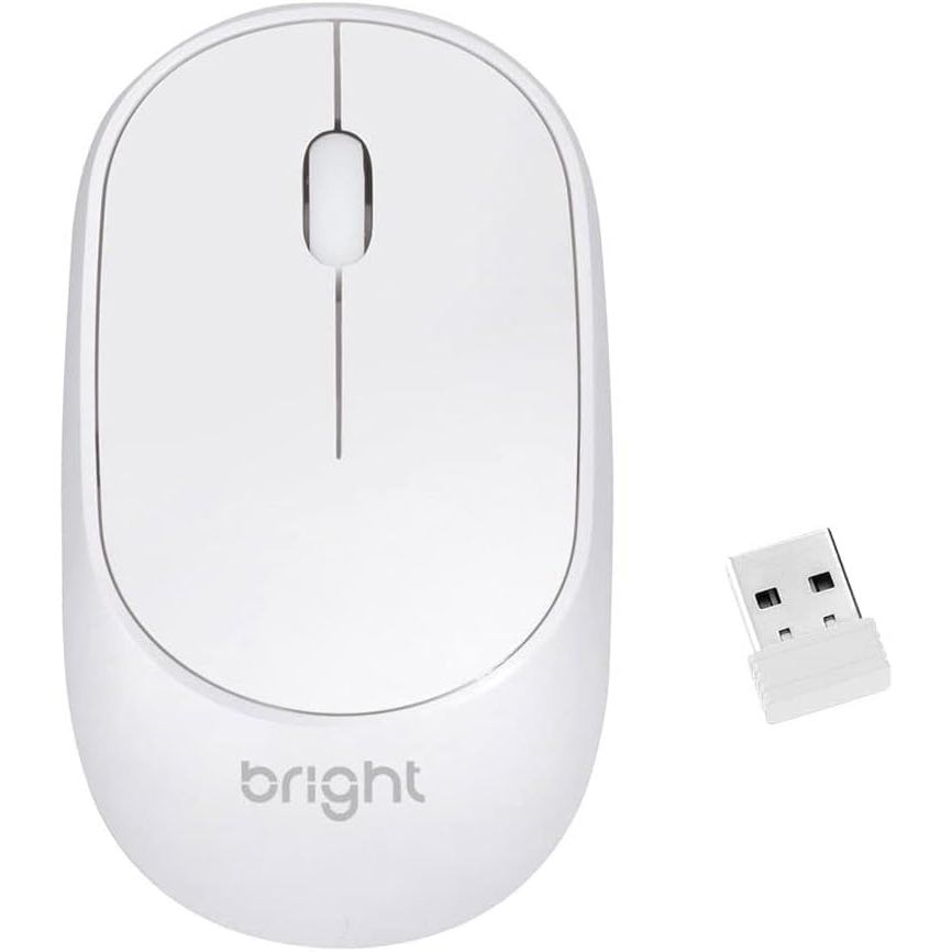 Mouse Bright Sem Fio Branco- MS001 Ergonômico Ambidestro 2.4GHz 1000 DPI