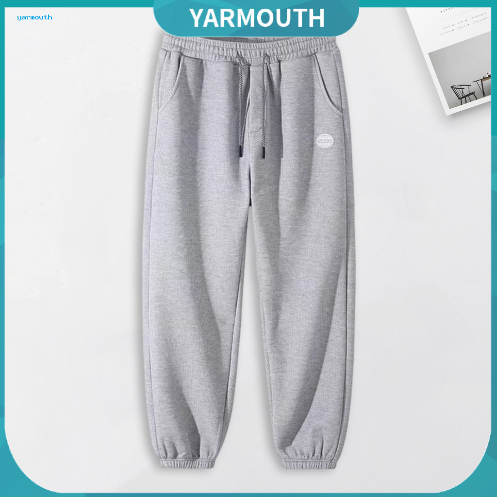 Leg-tie Pants Solid Color with Pockets Men's Casual Spring Fall Side Drawstring Elastic Waist Plus Size Ankle-banded Sli