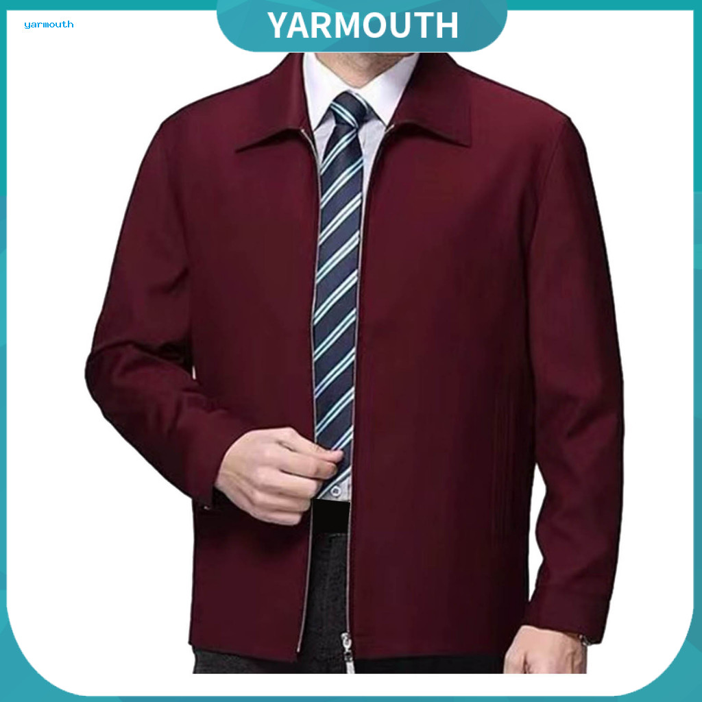 Zipper Closure Casual Jacket Zip-up Winter Coat Men's Spring Fall Lightweight Cardigan Turn-down Collar Long Sleeve Soli