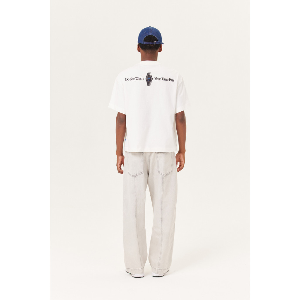 Camiseta Masculina Boxy Watch Your Time Off White Dust Modelagem Ampla Algodão Streetwear Urbano