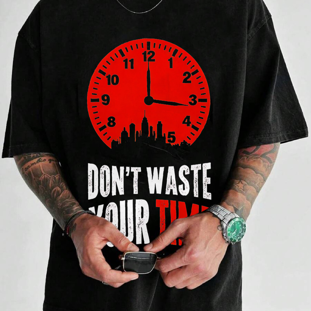 Camiseta Masculina Relógio Vermelho Don't Waste Your Time Streetwear 2025 Novo