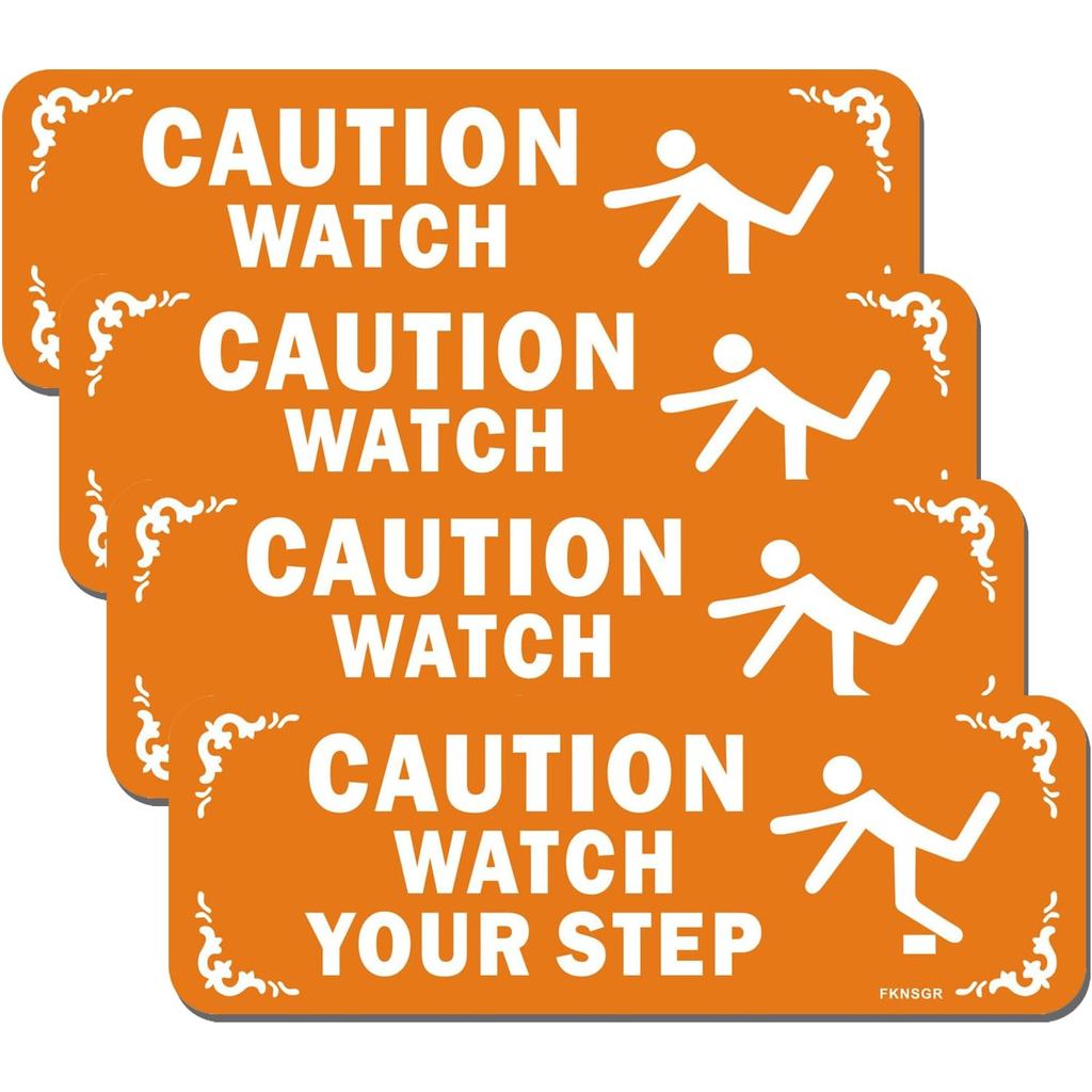 Caution Watch Your Step Sign 4 PCS, 9 x 3 inches Acrylic Sign for Bathroom, UV Protected, Weather Resistant, Scratch Res