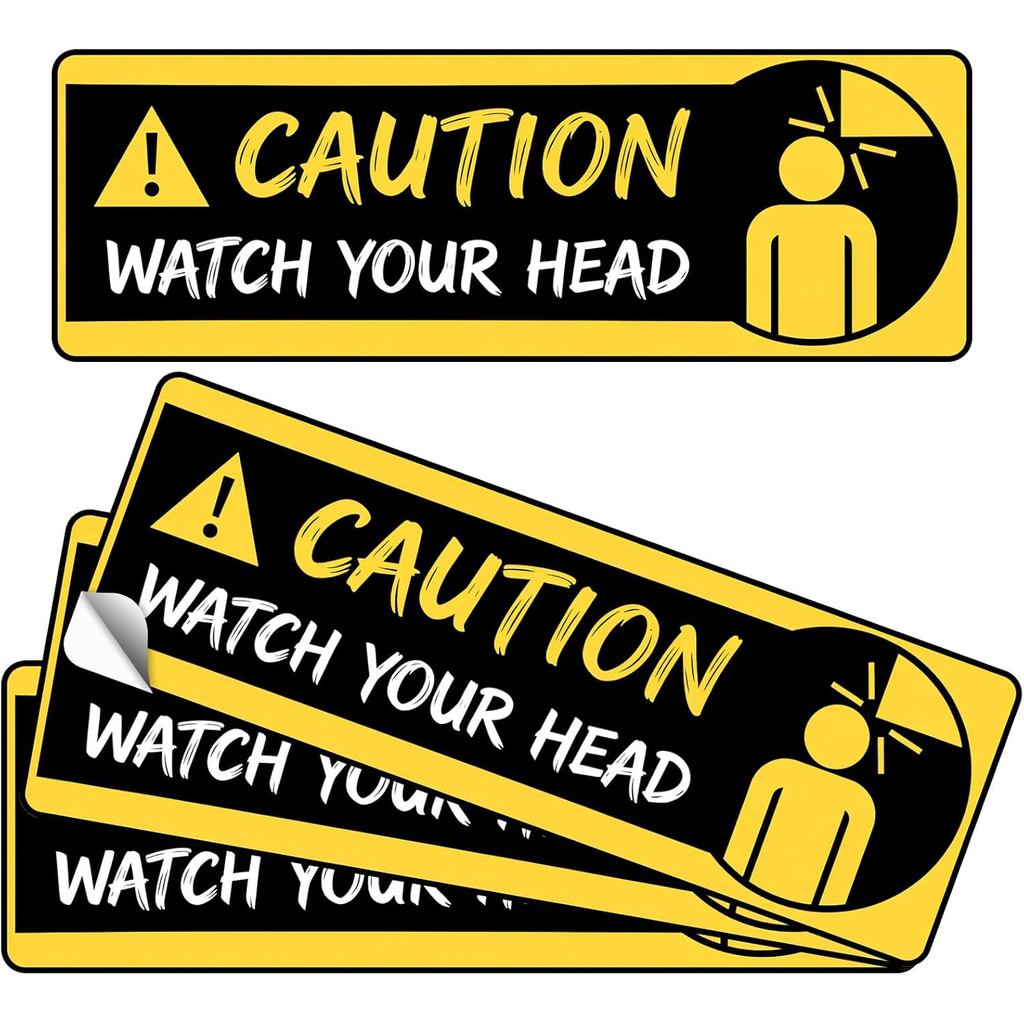 4PCS Watch Your Head Sign Stickers, Self Adhesive Vinyl Caution Watch Your Head Safety Signs Decals for Warehouse, Basem