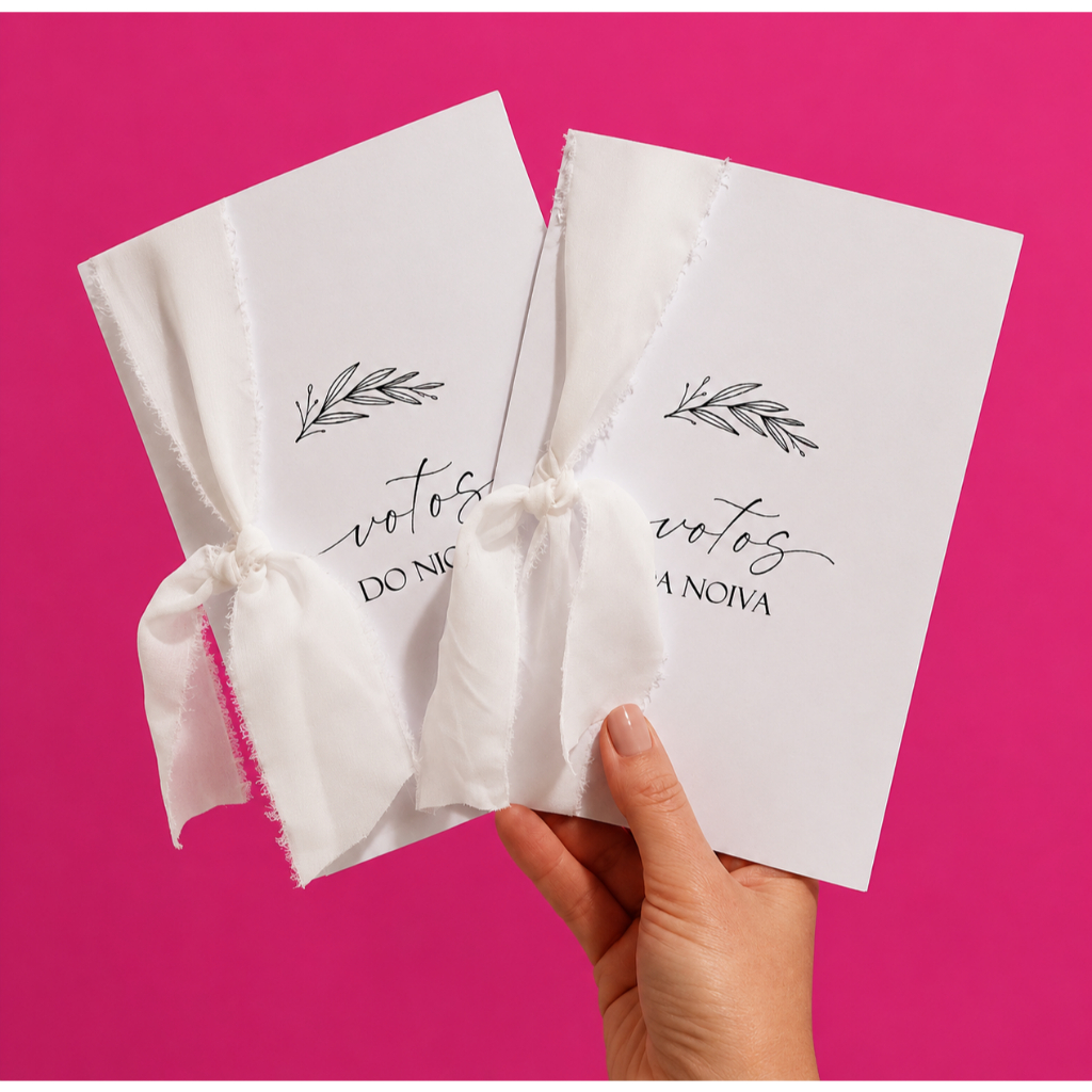 votos dos noivos  de casamento caderno de votos da noiva do noivo com folhas para escrever minimalista e fita artesanal
