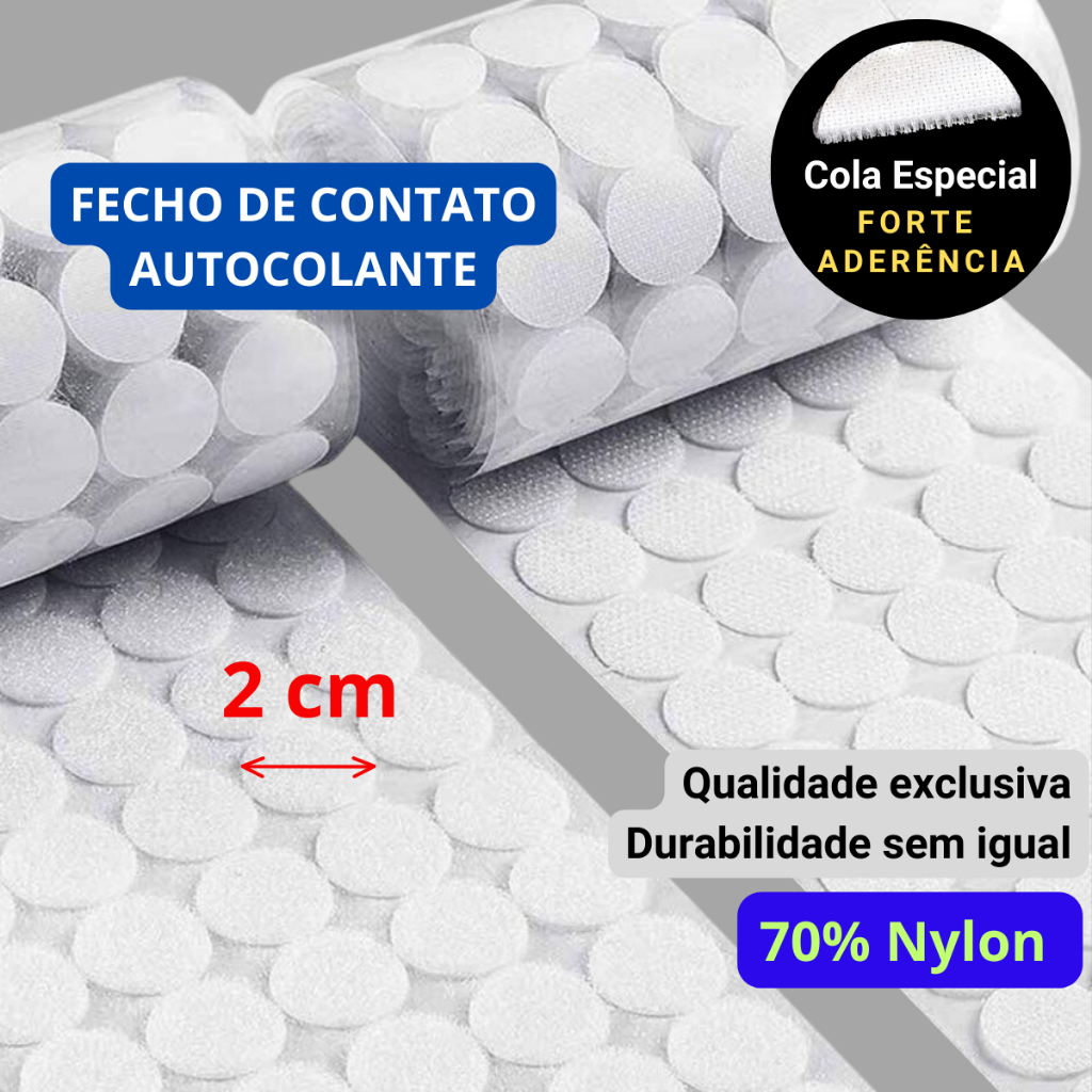 2 cm Fecho de Contato Adesivo Redondo Premium Autocolante Macho Fêmea Dupla Face Bolinha Nota Fiscal