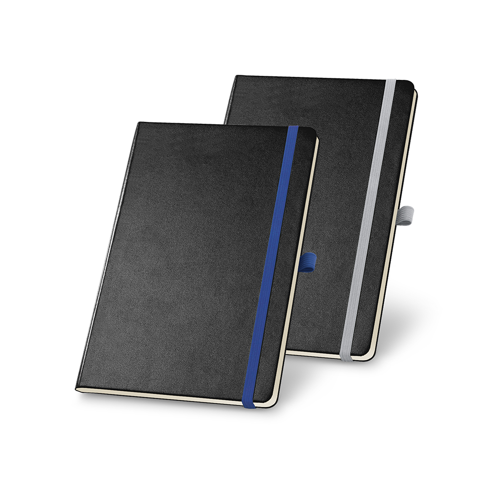 Caderno porta caneta c/ bolso 13x21 80 folhas sem pauta Fita azul/ cinza