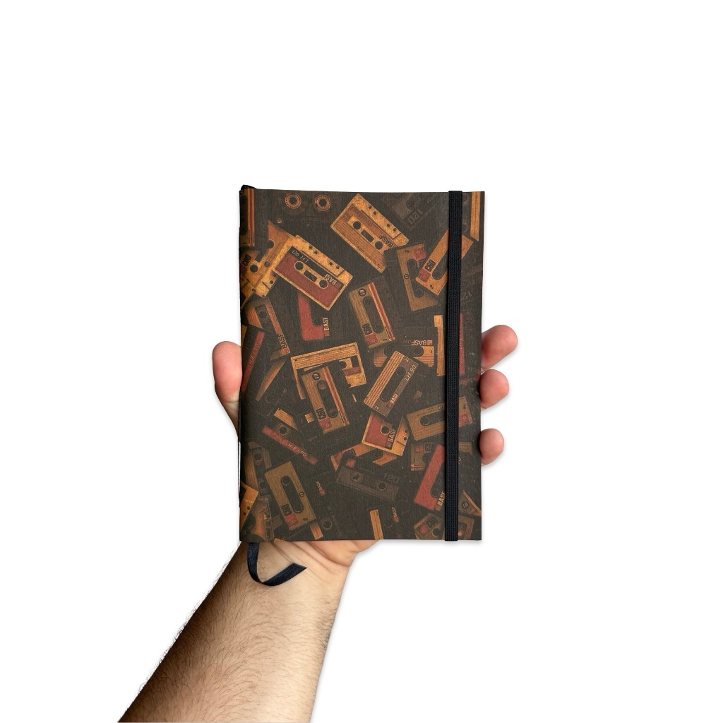 Sketchbook Caderno Fita Cassete com Elástico e Marca Página Aquarela
