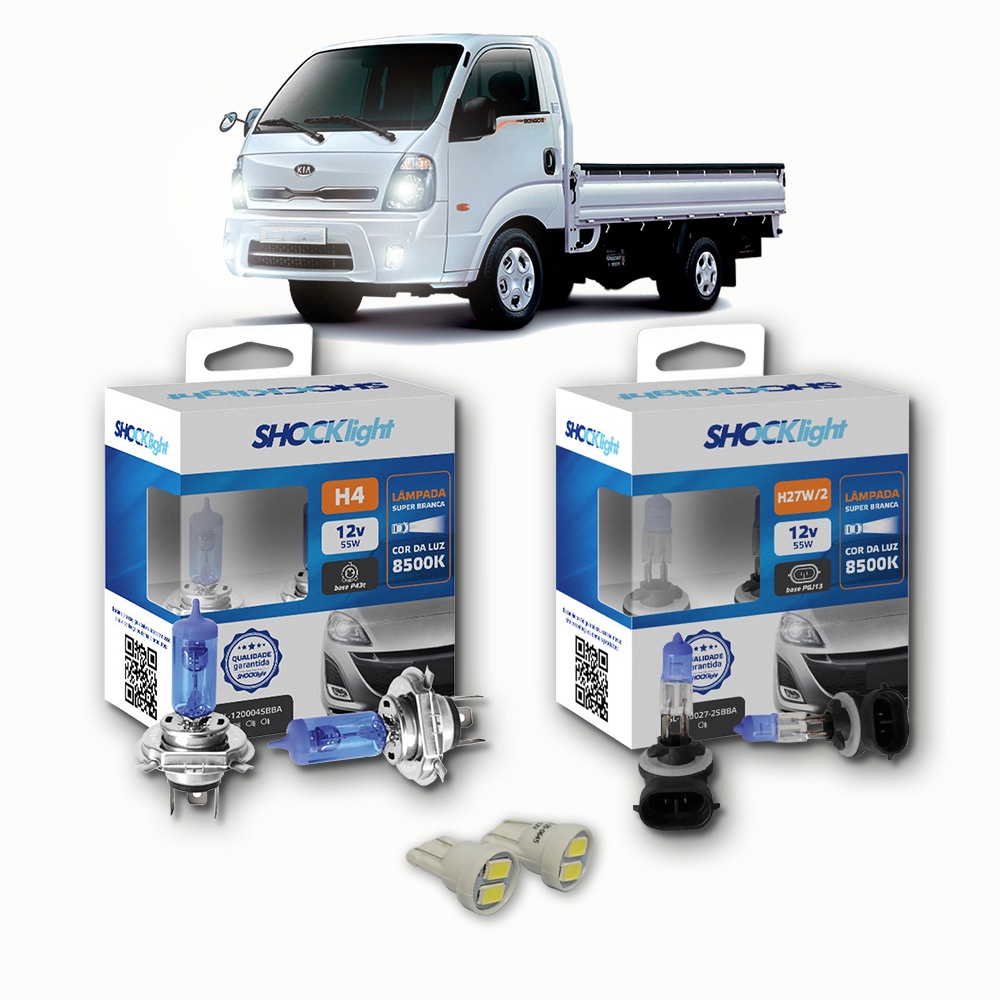 KIT lâmpadas Super brancas 8500K +LED T10 Kia Bongo H4 FAROL + H27 milhas