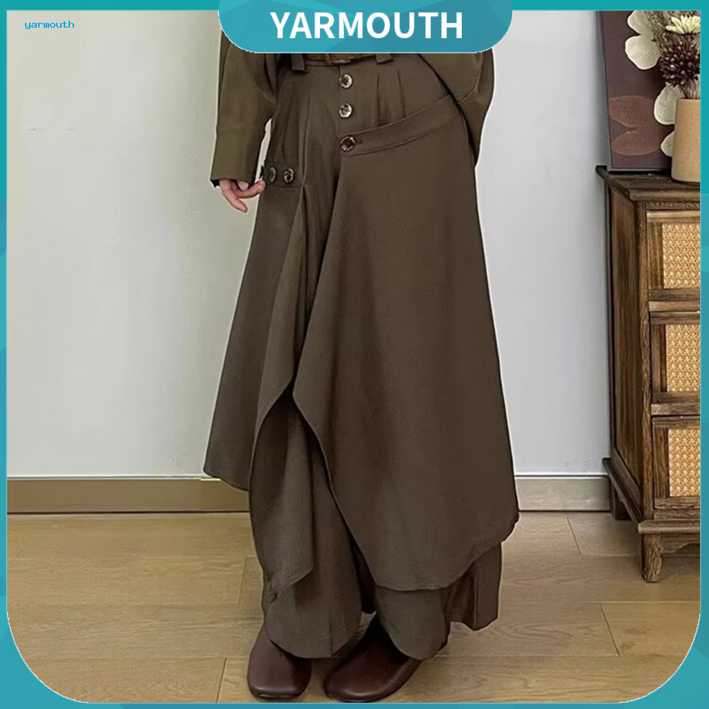 Men Pants Culottes Men's Japanese Style Loose Fit with Zipper Button Irregular Design Casual Trousers for Vacation Work