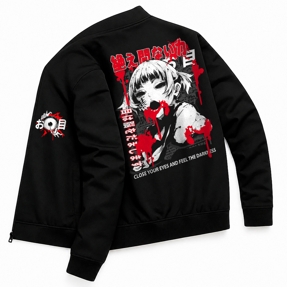 Jaqueta Bomber Casaco Masculino Esportes Casual Dark Girl Japanese Horror Anime Style Streetwear Y2k