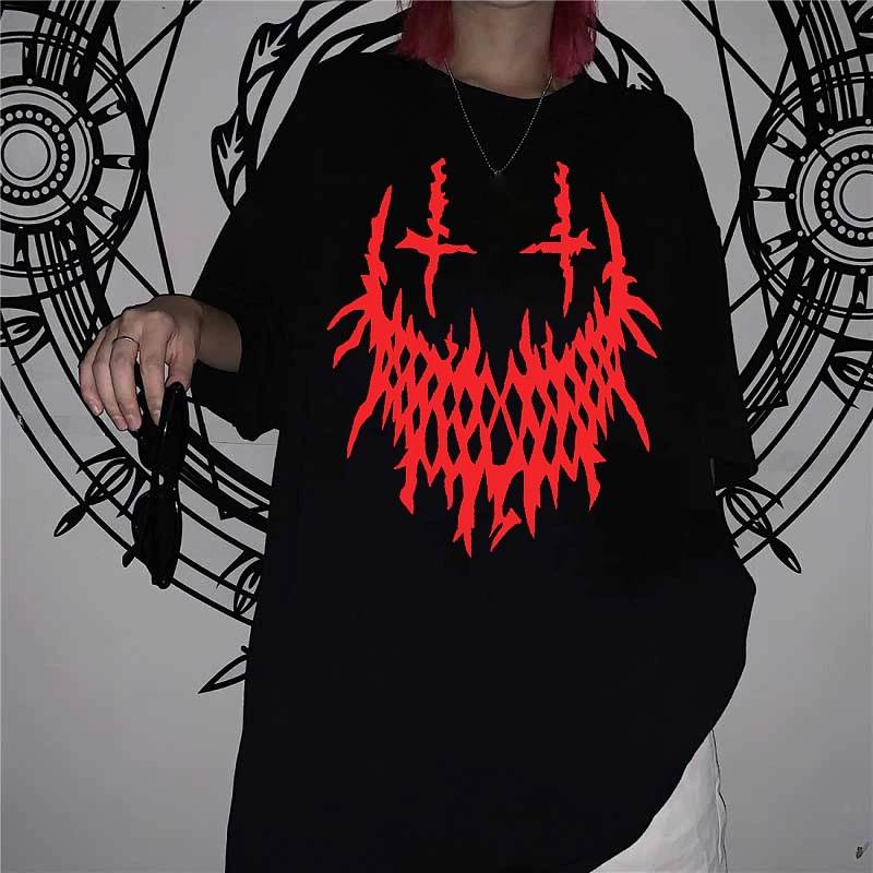 Camiseta Basica Camisa Smile Happy Haha Horror Punk Gotico Moda Japanese Unissex