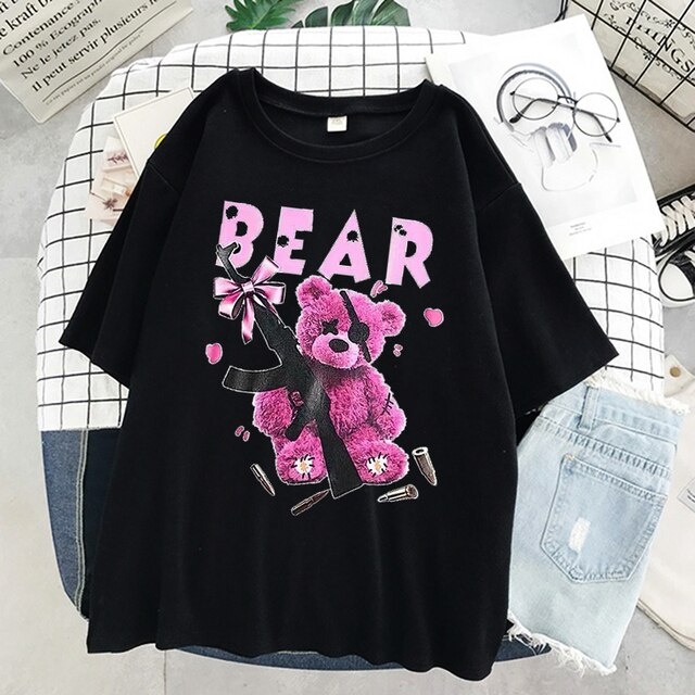 Camiseta Basica Camisa Unissex Bear Gotico Punk Urso Fofo Aesthetic Y2k Moda Japanese Unissex