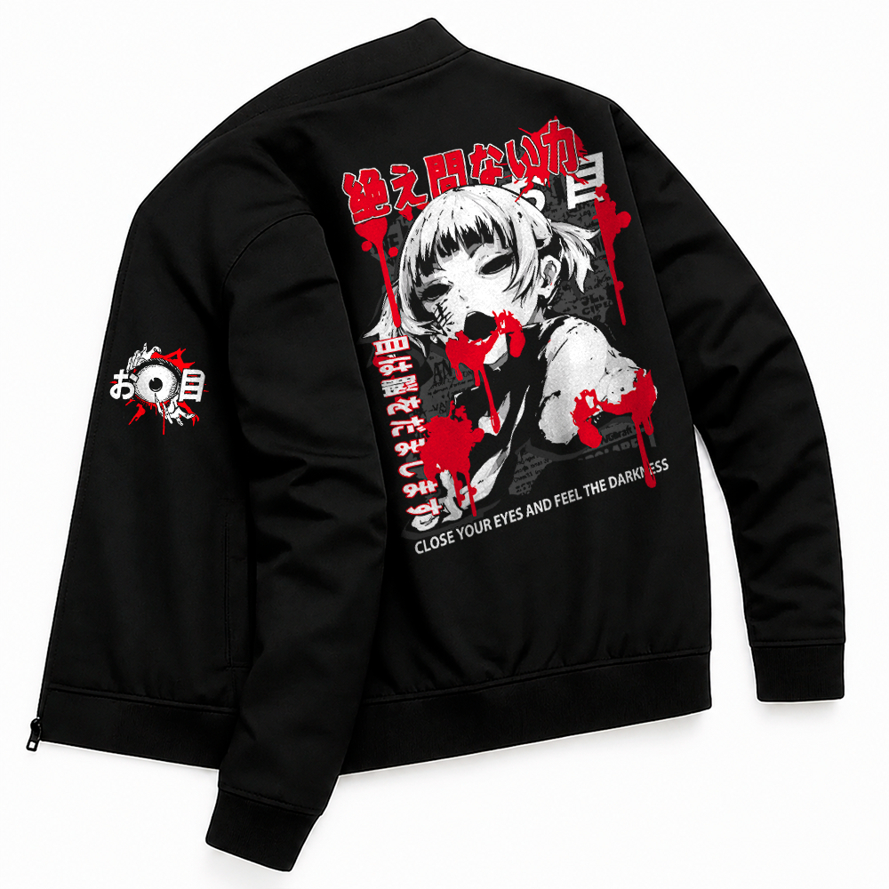 Jaqueta Bomber Casaco Masculino Esportes Casual Dark Girl Japanese Horror Anime Style Streetwear Y2k