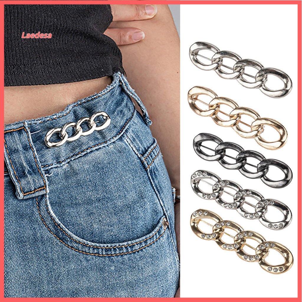 Alloy Waist Fastener Jeans Tightener Adjustable Waistband for Pants Skirts – Reusable No-sew Cincher Pin for Loose Com