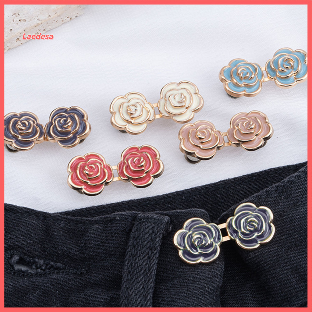 Metal Waist Tightener 1 Pair Rose Pins No-sew Adjustable Flower Clips for Jeans Skirts Pants – Stylish Durable Cincher