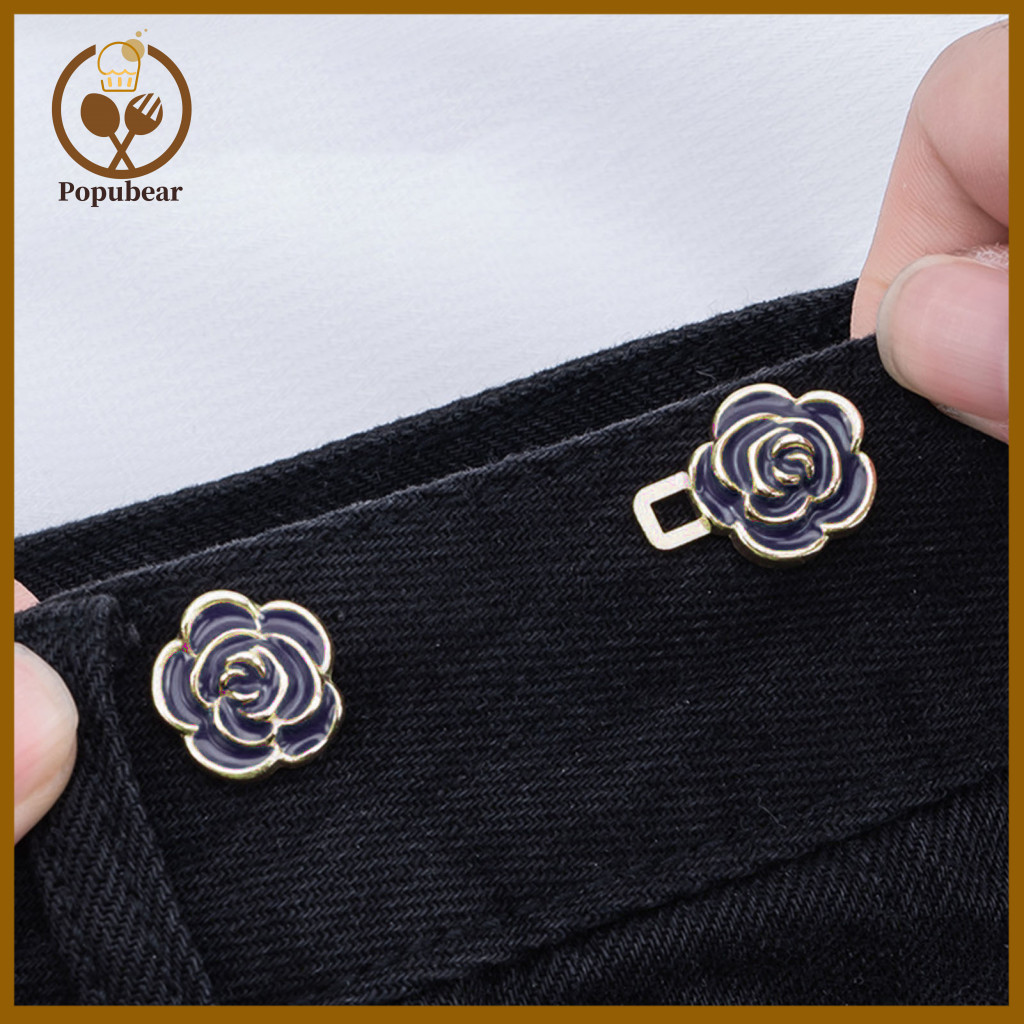 Pants Waist Tightener 1 Pair Rose Pins No-sew Adjustable Metal Flower Clips for Jeans Skirts – Stylish Durable Cincher