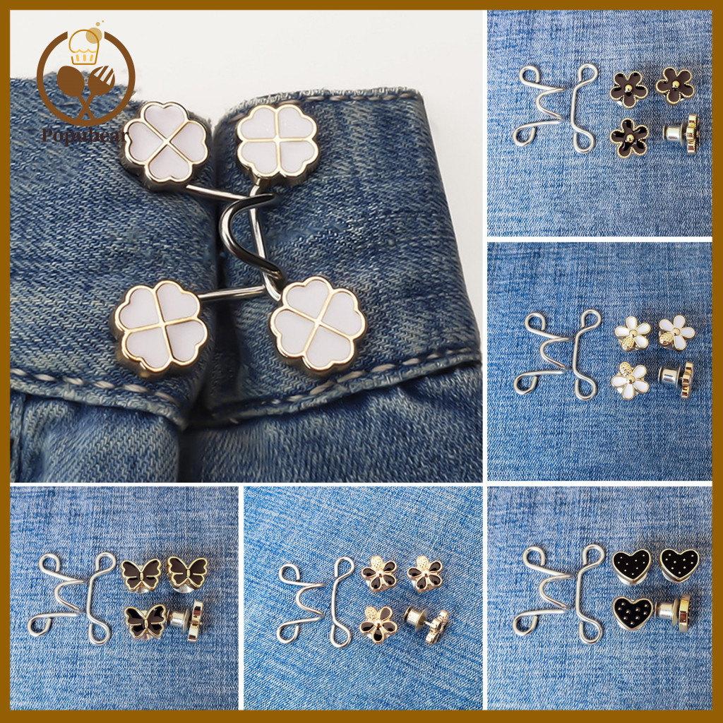Removable Waist Clips 1 Pair No-sew Tightener for Pants Jeans Skirts Flower Shape Pins to Adjust Size Comfortably and Se