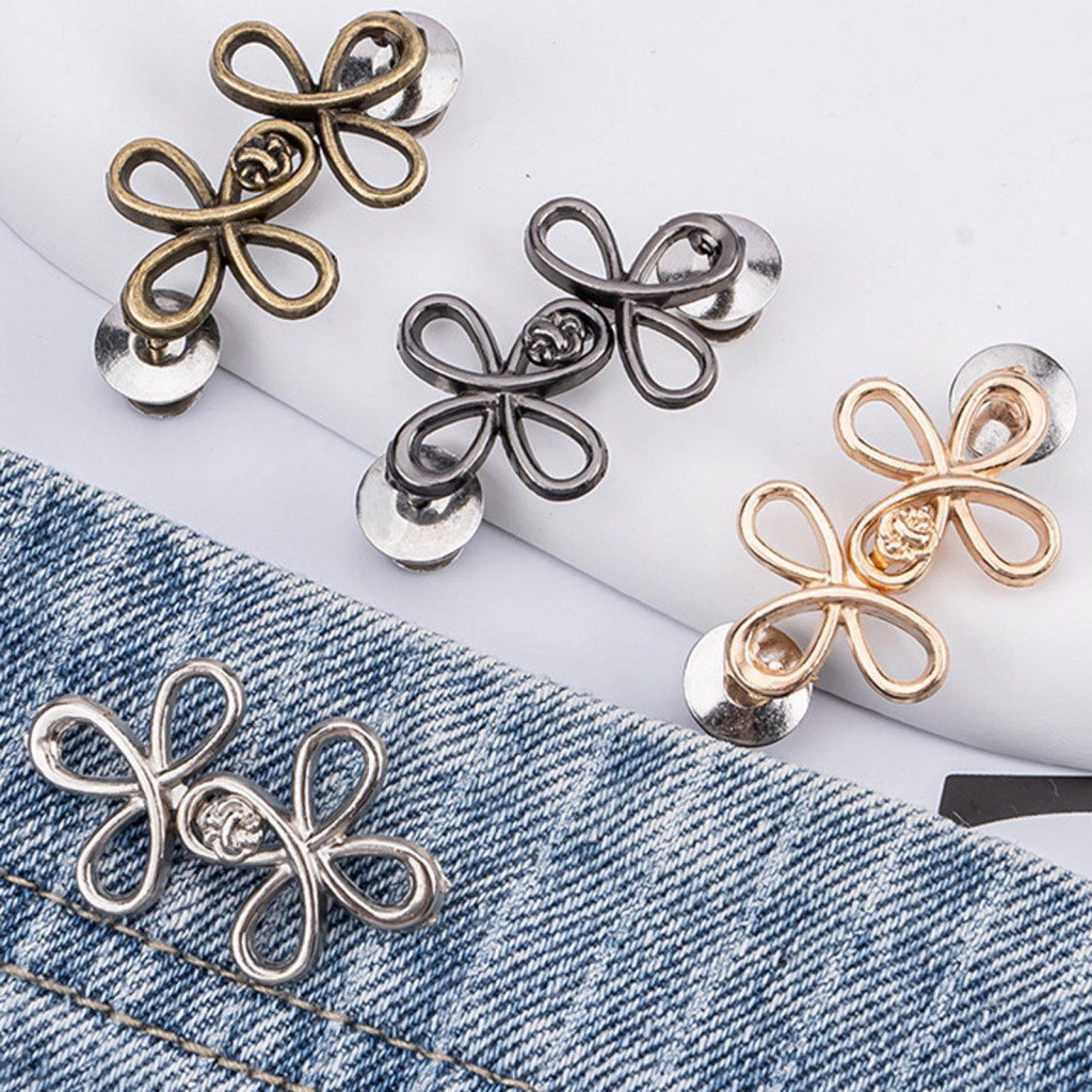 Six-leaf Pants Waist Tightener Button – Detachable No-sew Jeans Buckle Pin Adjustable Clothing Accessory for Comfortab