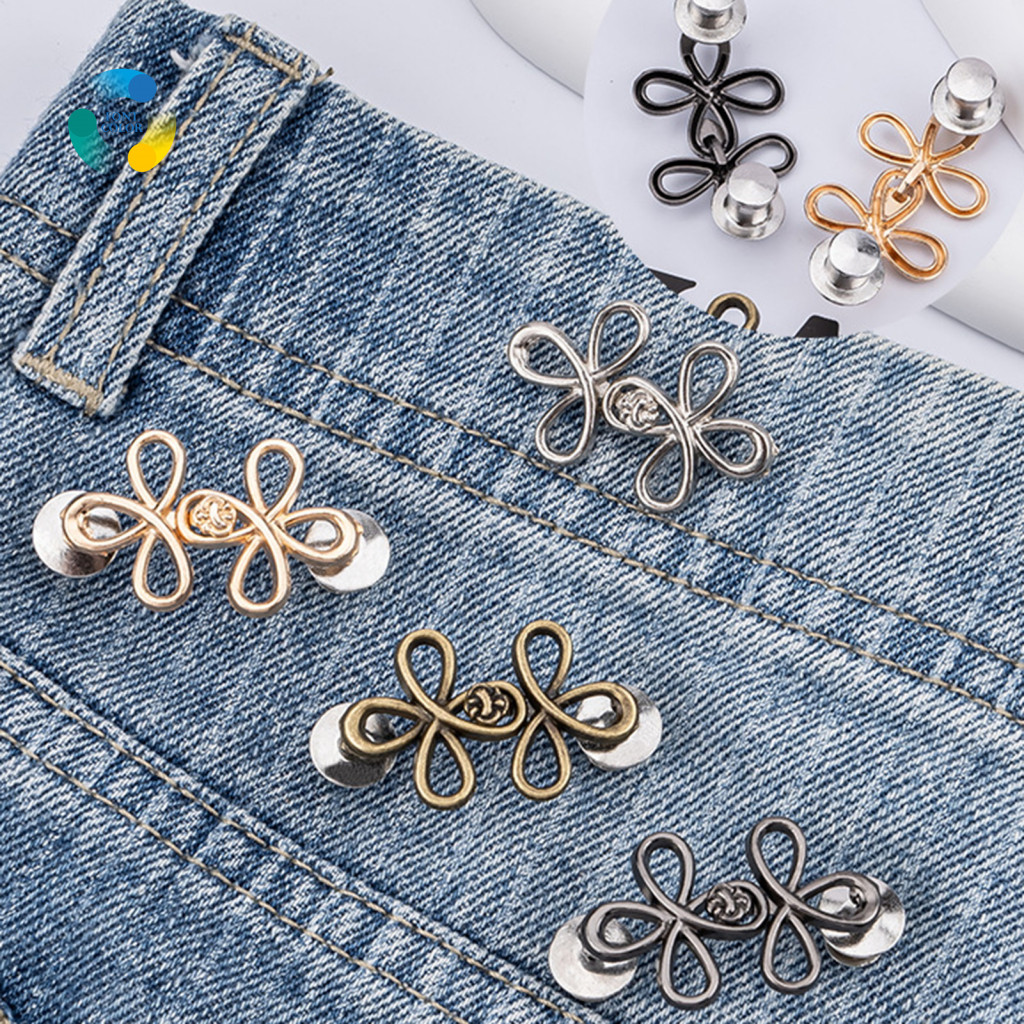 Waist Tightener Pins Jeans Six-leaf Pants Button – Detachable No-sew Buckle Pin Adjustable Clothing for Comfortable