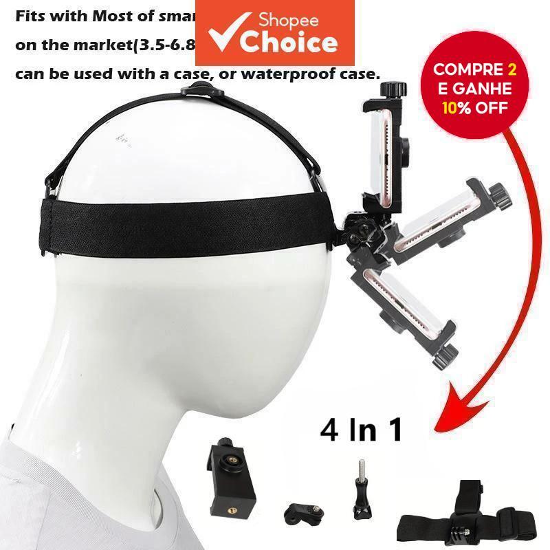 Novo Suporte para Telefone Montado na Cabeça 1 Peça Visão em Primeira Pessoa Grampo Preto Suporte de Vídeo para GoPro 10