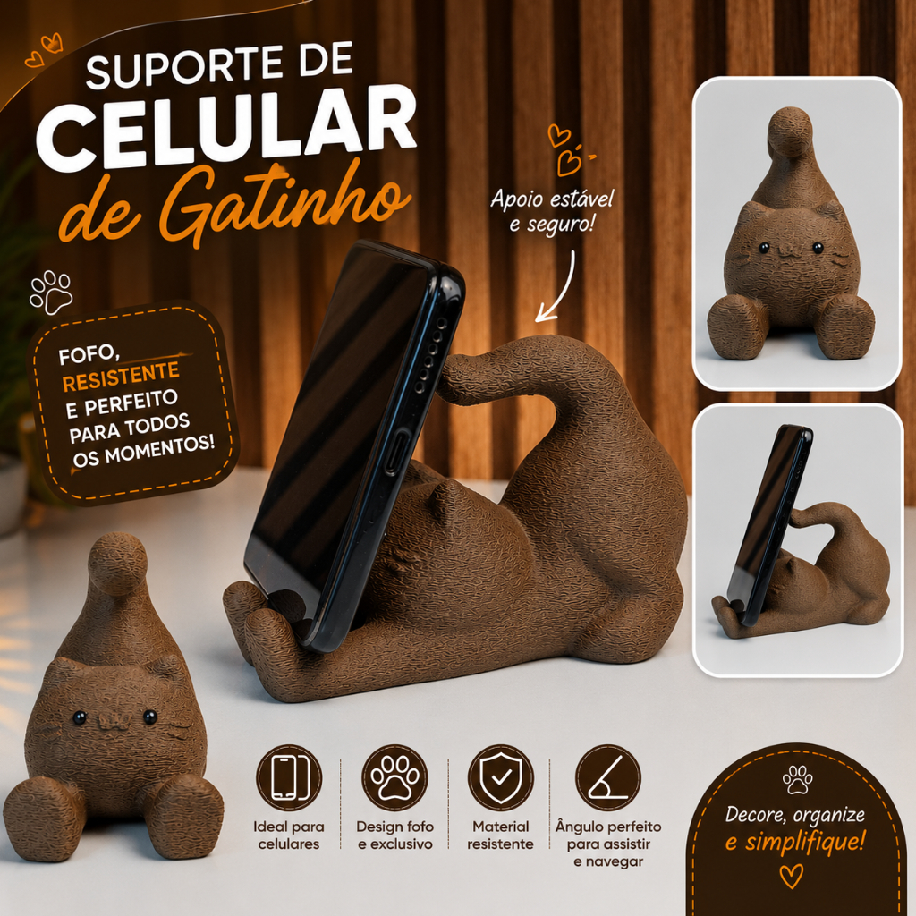 Suporte De Celular Temático de Gato Para Mesa Ideal Para Gravação de Vídeos e Assistir Filmes
