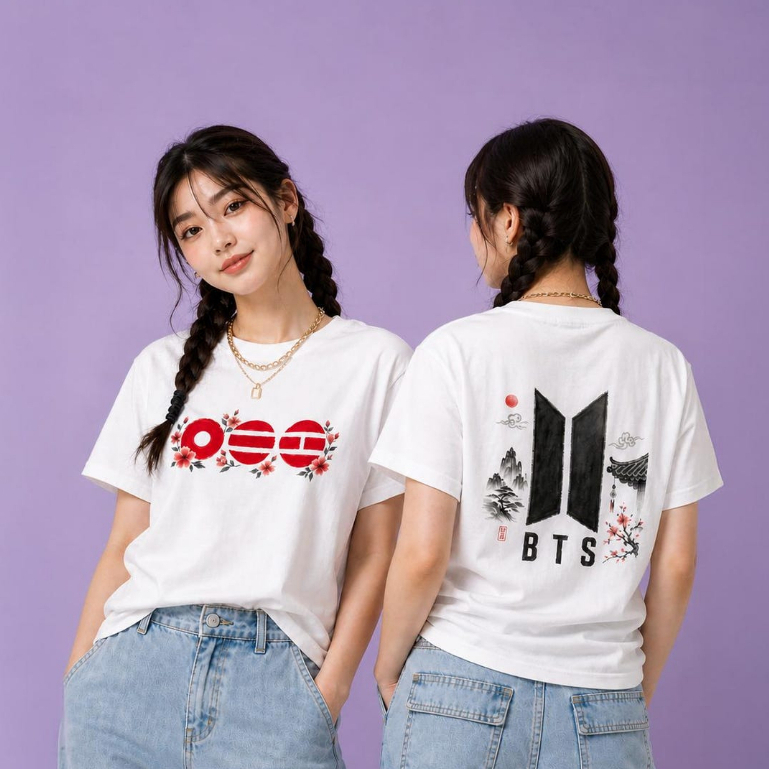 Camiseta Feminina Kpop BTS Arirang, unissex, algodão, ideal para shows e fãs do ARMY.Turnê 2026