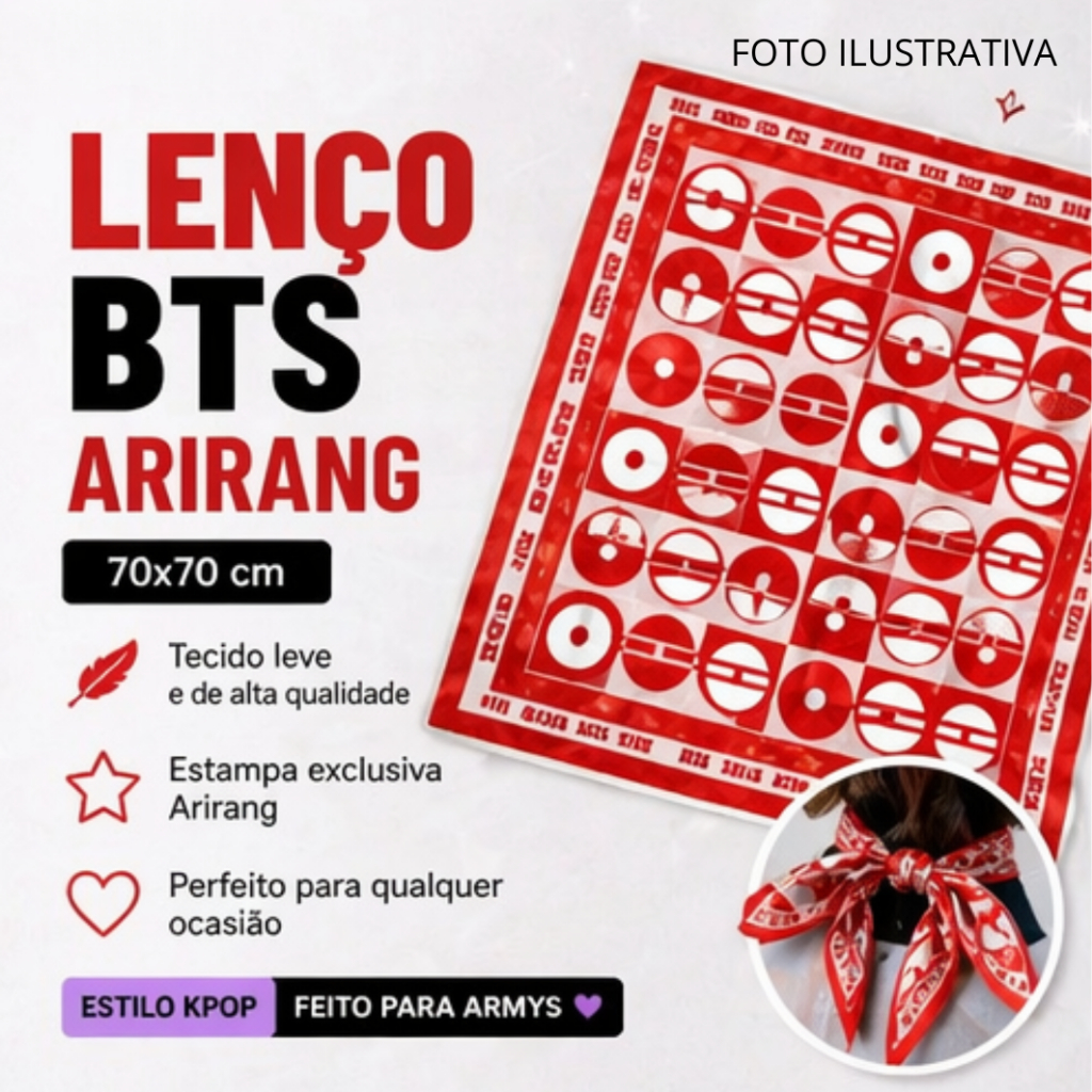 Lenço BTS Arirang | Acessório Show BTS Brasil 2026 | ARMY | Bandana Kpop