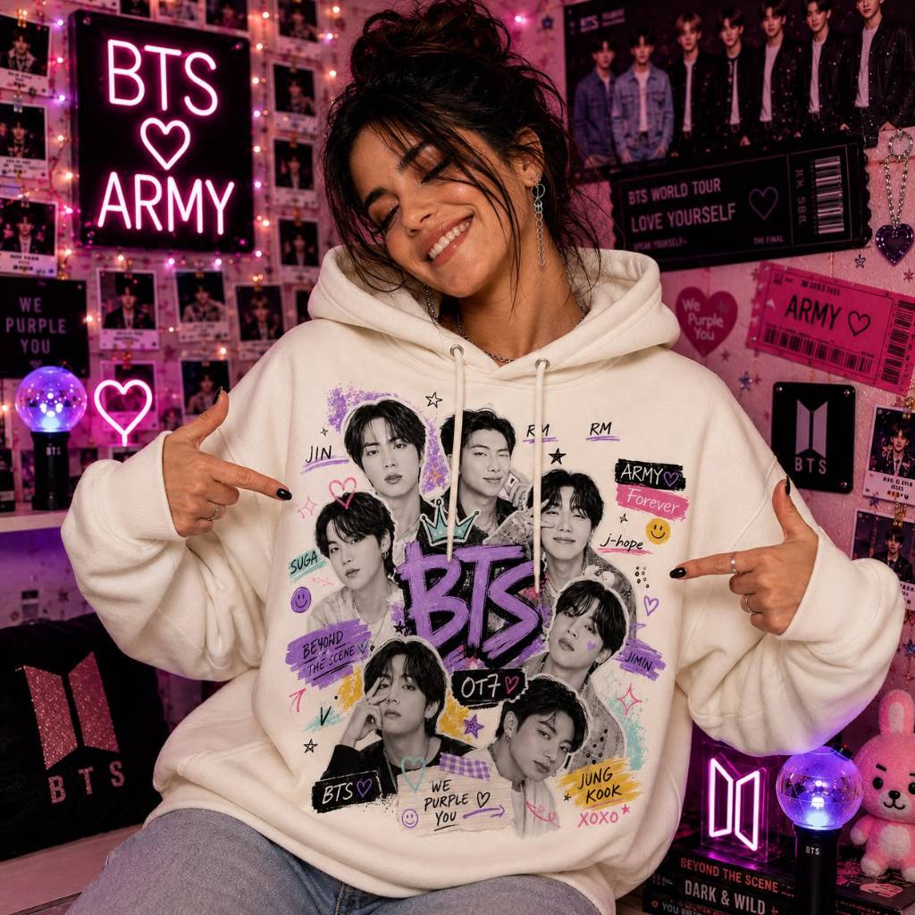 Moletom BTS Kpop Blusa de Frio Canguru Look Army Show Turne 2026 Arirang Fã Clube Unissex