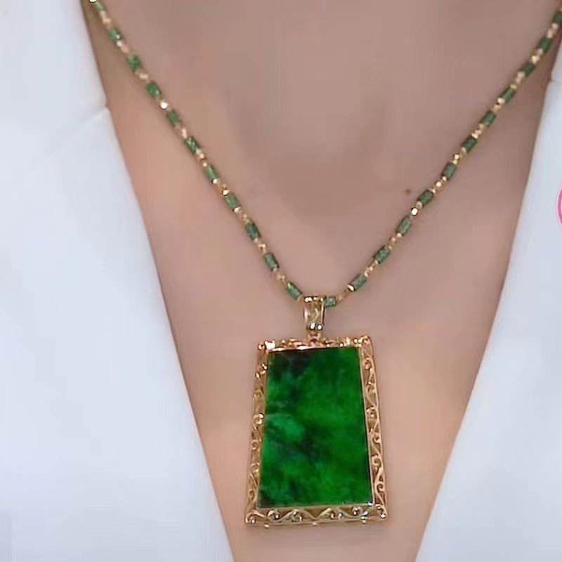 Espinafre Wuwu marca pingente imitação Jade Jasper banhado a ouro fivela colar de bambu camisola corrente acessórios cam