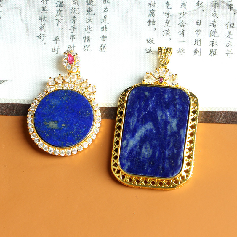 Natural lápis-lazúli pingente incrustado Wuwu marca lazuli cubo açúcar feminino anel nicho Design diy Gem grânulo corda