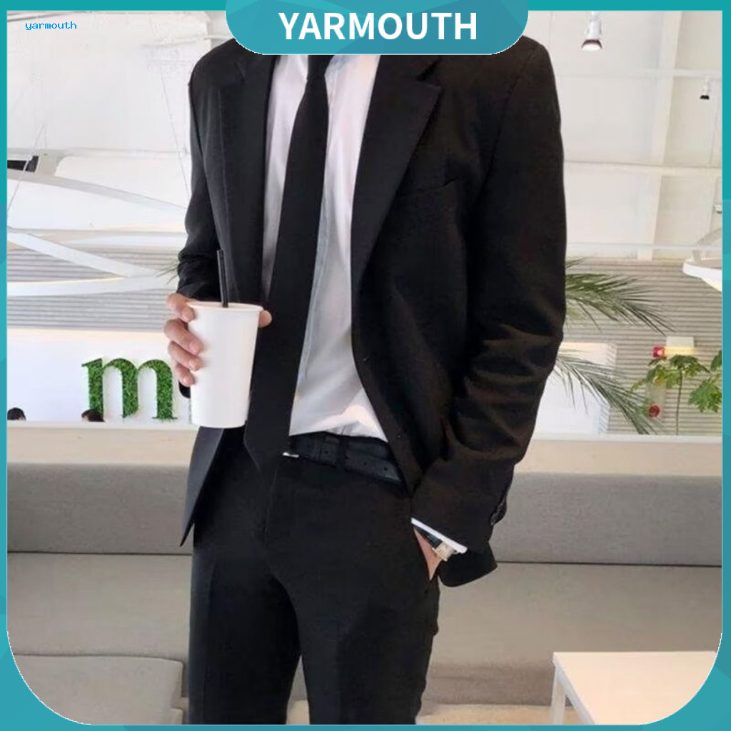 Men Formal Black Suit Jacket Slim Fit Coat Men's with Tie and Pockets Plus Size Business Blazer Turn-down Collar for Off
