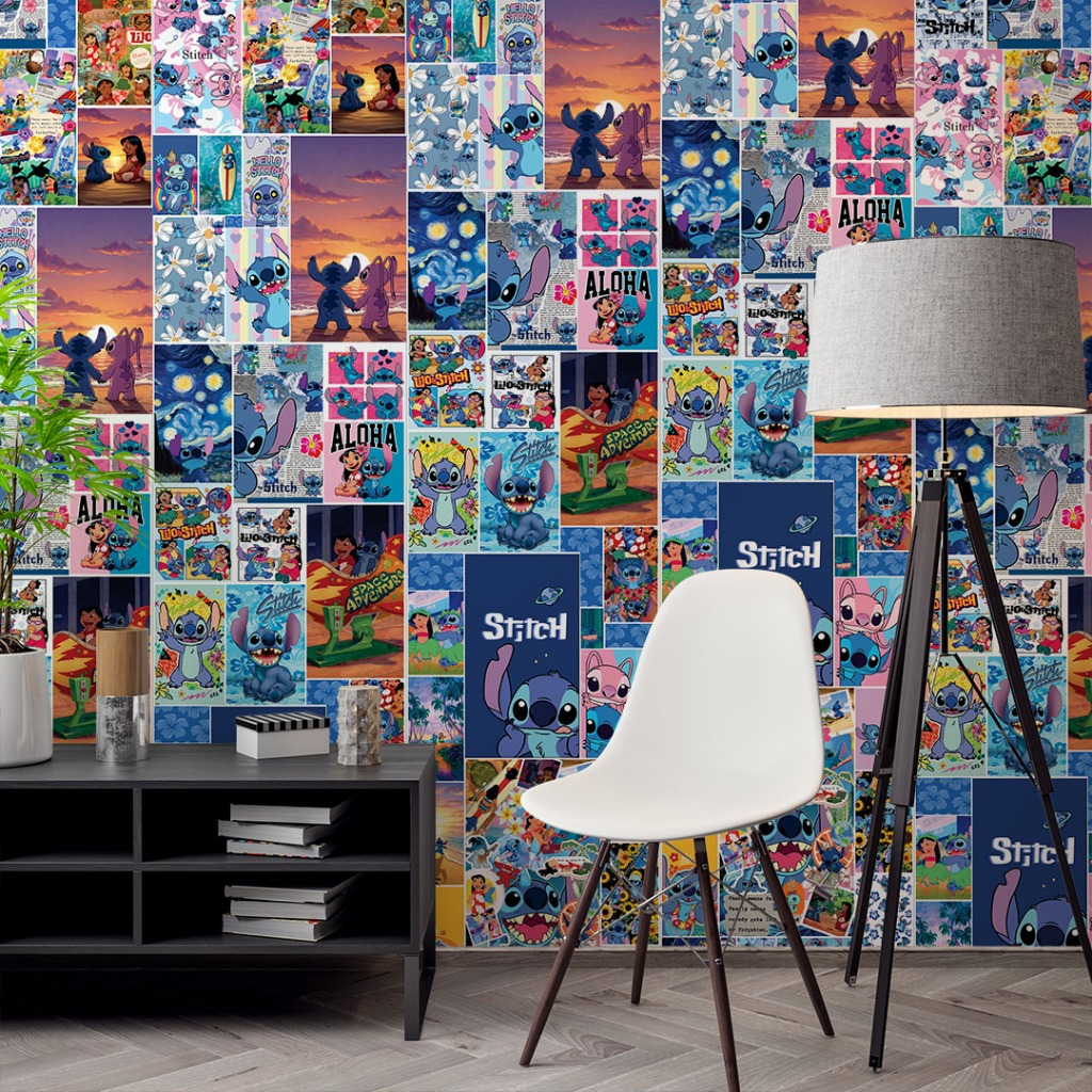 Adesivo Papel de Parede Lilo Stitch Infantil Desenhos Quarto Lavável Colorido Criança Rolo 3 Metros